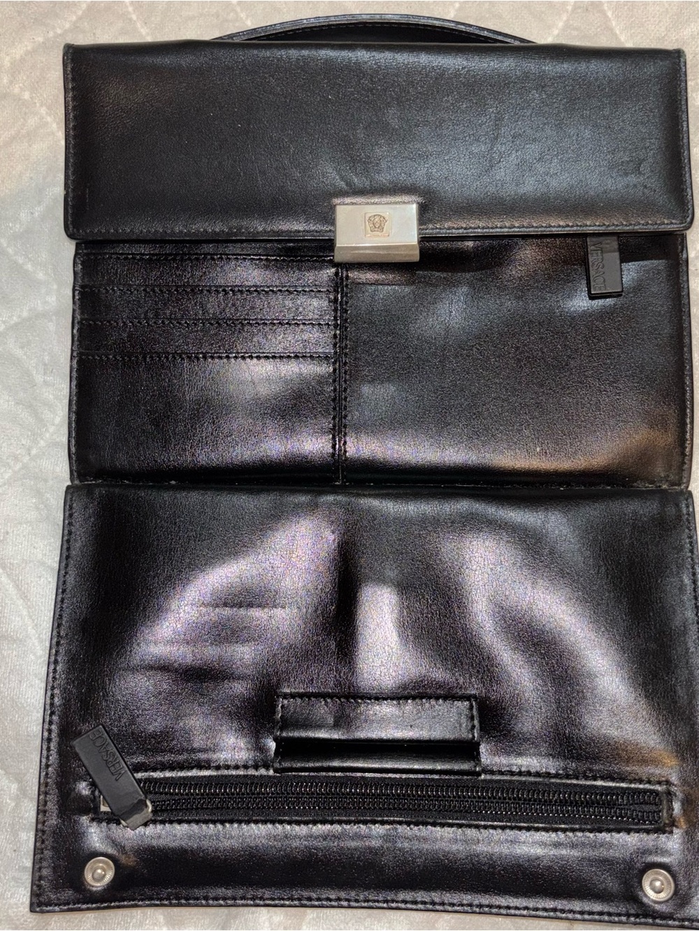 Gianni Versace Black Leather Organizer Clutch / Portfolio with Combo Lock - Picture 5 of 10